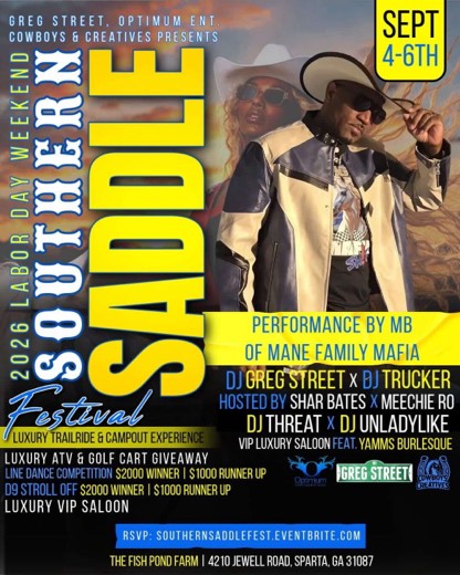 M_B show flyer · Southern Saddle Festival · Labor Day Weekend · The Fish Pond Farm, Sparta GA · Sep 4-6