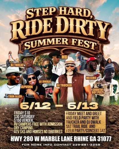 M_B show flyer · Step Hard Ride Dirty Summer Fest · MB performing · Marble Lane, Rhine GA · Jun 12-13