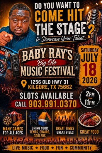 M_B show flyer · Baby Ray's Big Ole Music Festival · Kilgore TX · Jul 18