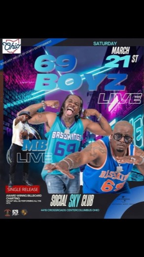 M_B show flyer · 69 Boyz Live · Social Sky Club, Columbus OH · Mar 21