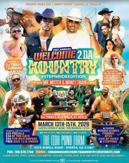 M_B show flyer · Welcome 2 Da Kountry · The Fish Pond Farm, Sparta GA · Mar 13-15