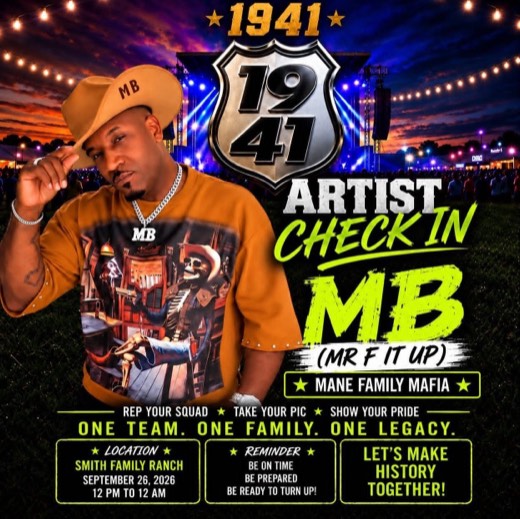 M_B show flyer &middot; 1941 Artist Check In &middot; Smith Family Ranch &middot; Sep 26