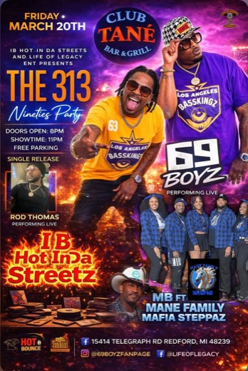 M_B show flyer · The 313 Nineties Party · Club TANE, Redford MI · Mar 20