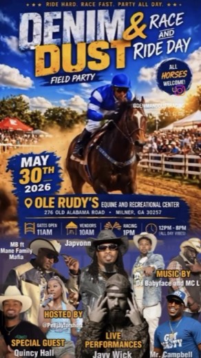 M_B show flyer · Denim & Dust Race & Ride Day · MB ft. Mane Family Mafia · Ole Rudy's, Milner GA · May 30